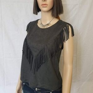 Fringe Top Boho Faux Suede Sleeveless INA NWT